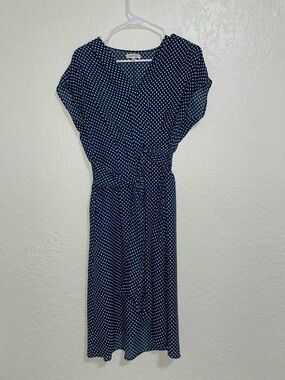 Max Studio Navy and White Polka Dot Midi Dress